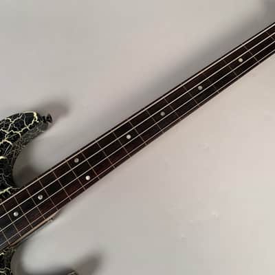 ESP M-IV Fretless Bass 1980's Black/White Crackle image 11