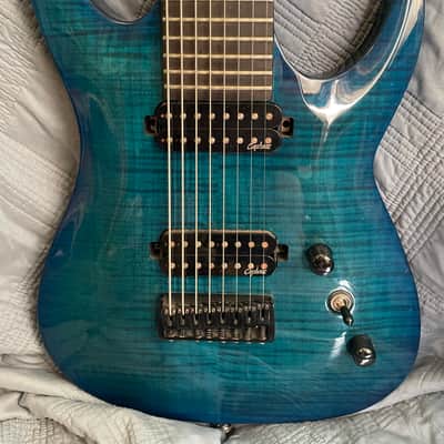 Agile Septor Pro 827 - trans blue neck through ebony fret image 10