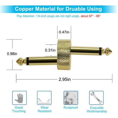 VSN Professional Guitar Pedal Coupler,1/4 Inch Guitar Pedal Connector Z Type 6.3mm Pedals Coupler 4 Pack Pedal to Pedal Connector TS Copper Male Connector for Effect Pedalboard Space Saving Gold image 3