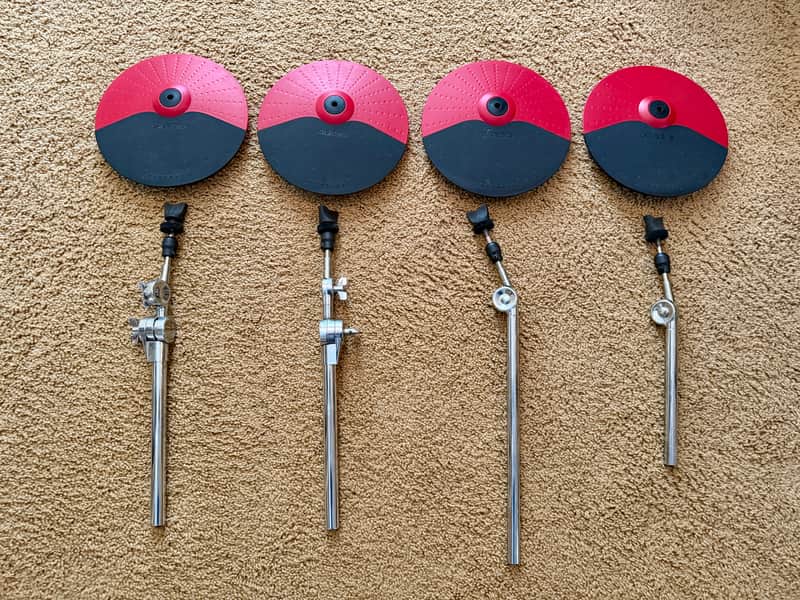 Lot of (4) Red/Black Alesis Electronic 10" Drum Cymbal w/ Choke & Mount Arms (STUDIO GEARS) image 1