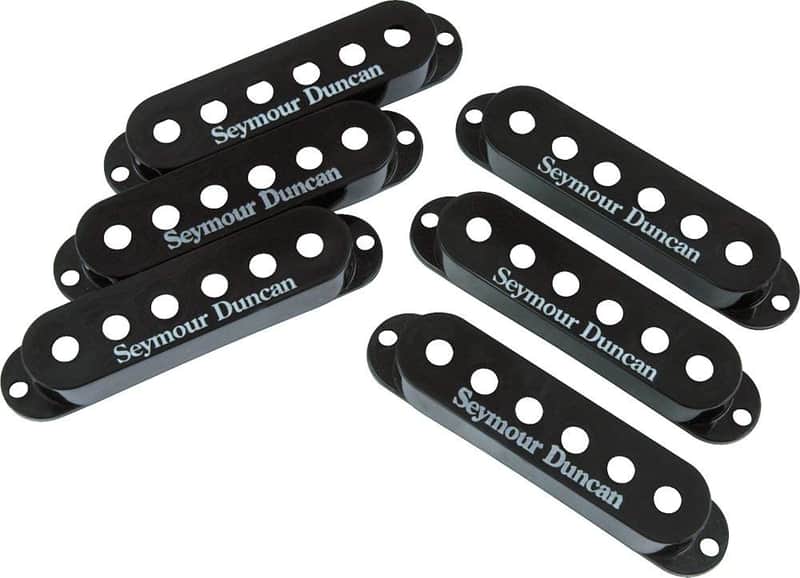 Set of 3 Seymour Duncan Single Coil Strat Pickup Covers - Black with Logo image 1
