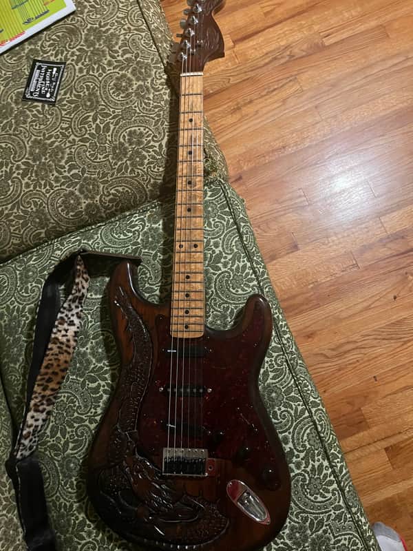 Aria Pro 2 Dragon Strat 1976 Hand carved walnut | Reverb