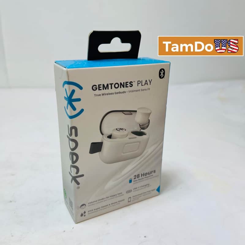 Speck Gemtones Play True Wireless Earbuds Volume Limiter IPX5 White 28H Battery image 1