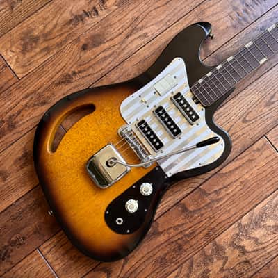 Vintage 1960s Teisco TG-64 Electric Guitar Monkey Grip Tobacco Burst Offset Tremolo MIJ Japan w/ OHSC image 1