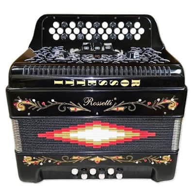 Rossetti 3412-FBE-BK 3 Row, 3-Switch, 34 Treble, 12 Bass Diatonic Button Accordion in Black - F, B, E Tuning image 2