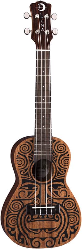 Luna Concert Uke Ukulele Mahogany Tribal Design w/Bag image 1