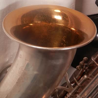 King Zephyr vintage silver alto saxophone with case and mouthpiece Serviced image 11