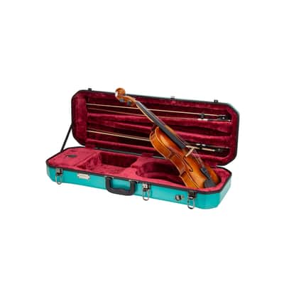 Crossrock 4/4 size Violin Case | ABS Molded Hardshell with Interior Compartment, 2 Bow Holders, Security Lock, and Detachable Straps-Mint Blue image 2