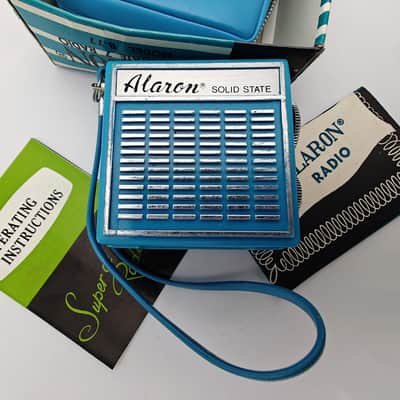 1960'S Alaron Mod. B-77 Solid State Radio w/ Box, Case & Paperwork - Blue image 7