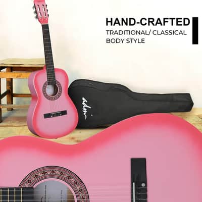 ADM Beginner Acoustic Classical Guitar 34 Inch Nylon Strings Wooden Guitar Bundle Kit for Kid Boy Girl Student Youth Guitarra Online Lessons with Gig Bag, Strap, Tuner, Strings, Picks, Pink image 7