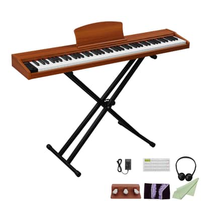Ukscs GPP-107 88 Key Full Size Semi-Weighted Standard Keyboards Wooden Digital Piano with Stand,MIDI Bluetooth,Triple Pedals,Headphone and other accessories, Walnut image 1