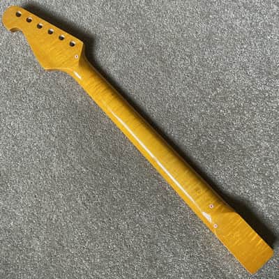 Yellow Tiger Maple Wood Guitar Strat Style Neck, 22 Frets image 11