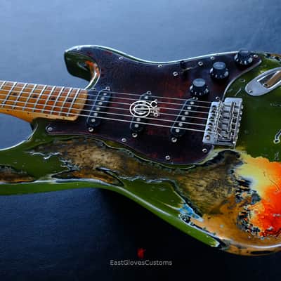Fender Stratocaster Olive Green /Sunburst Heavy Aged Relic by East Gloves Customs image 13