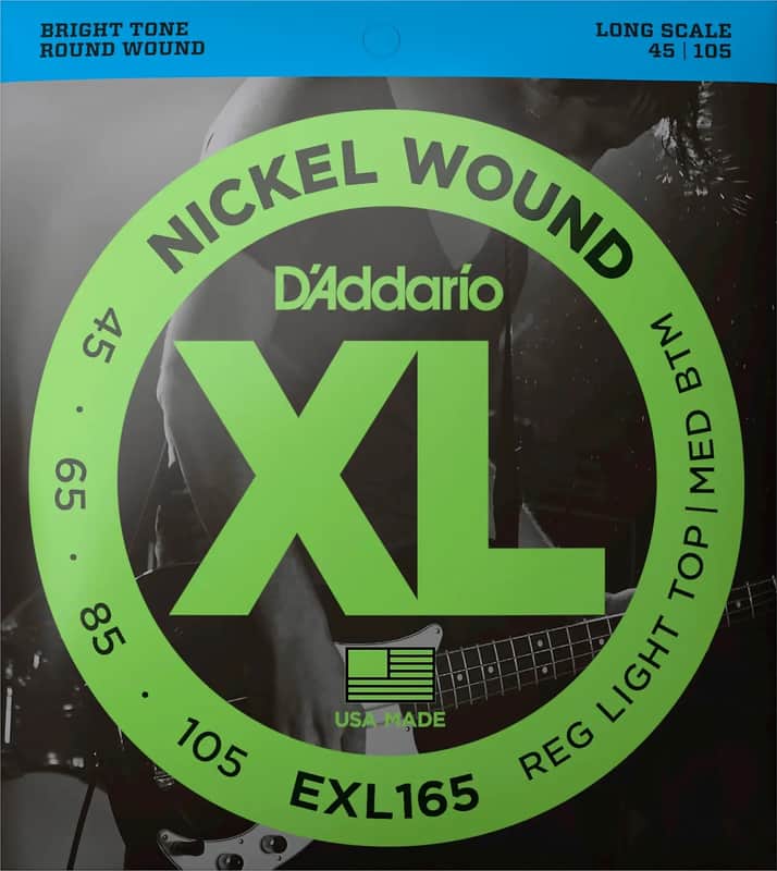 D'Addario EXL165 XL Regular Light Top/Medium Bottom Nickel 4-String Bass Strings, 45-105 Long Scale image 1