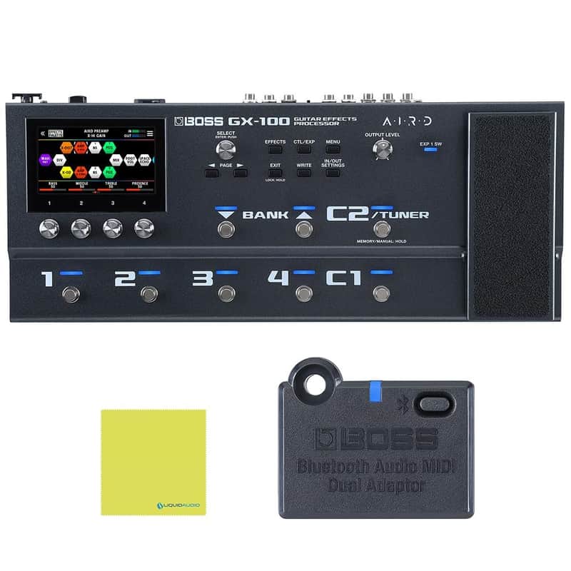 Mint Boss GX-100 Guitar Effects Processor Pedal Bundle w/Boss BT-DUAL Bluetooth® Audio MIDI Dual Adaptor and Liquid Audio Polishing Cloth image 1