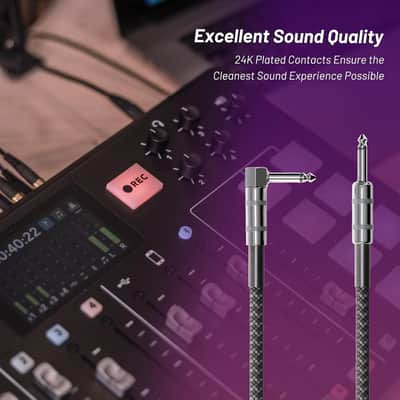 1/4 Inch Cable TS Guitar Cable 10 ft 1-Pack, Instrument Cable Guitar AMP Cord Straight to Right Angle 6.35mm Male to Male Stereo Audio Cable for Electric Guitar, Bass, Amplifier, etc image 4