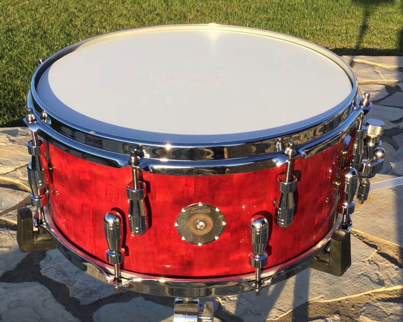 Scott’s custom drums Gold Custom 6 1/2”x14” cherry wood stave snare drum 2024 - Cherry red image 1