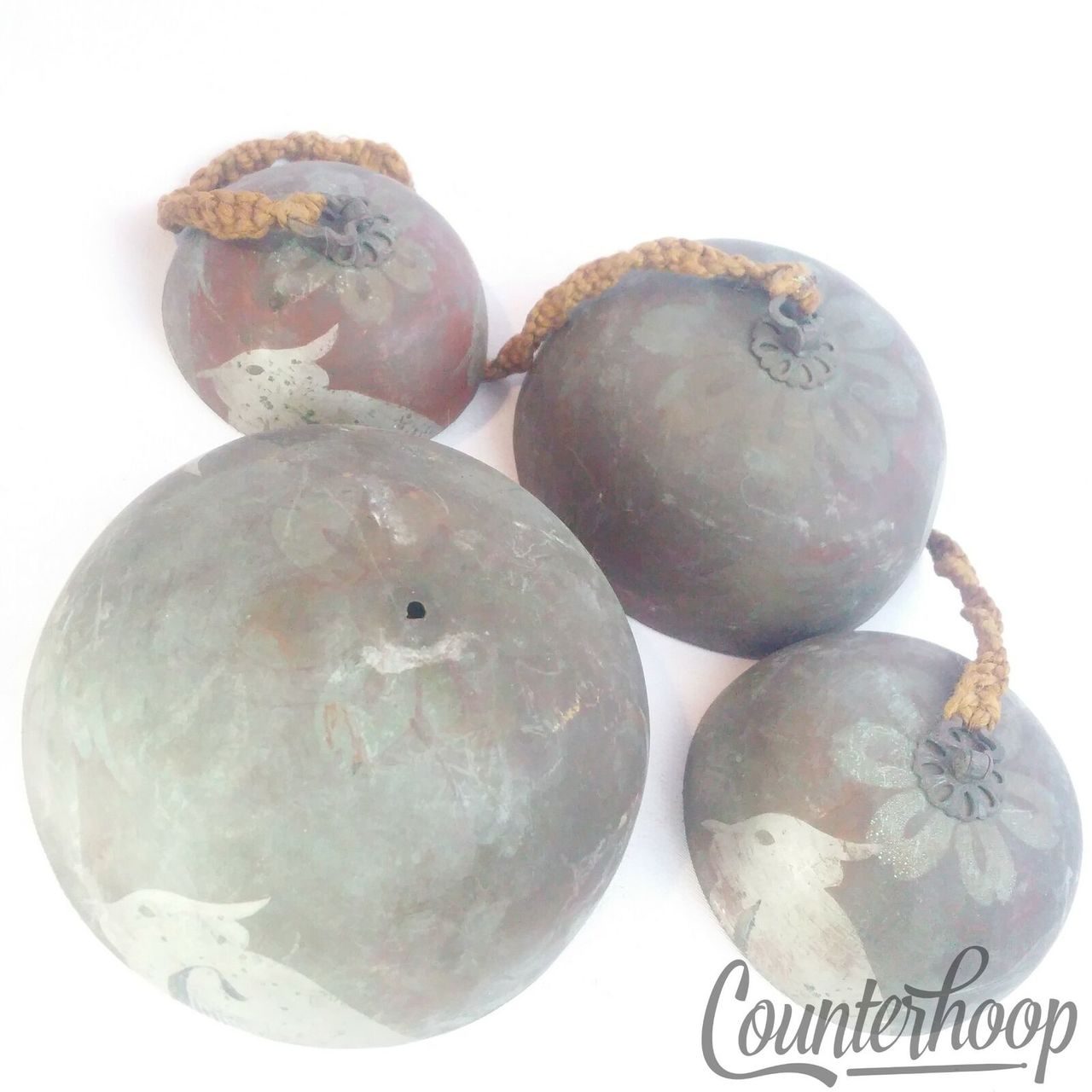 Bells Set 4x Painted Metal Bowls on String Vintage 10s — main photograph