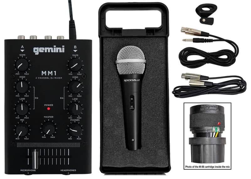 Gemini MM1 Pocket-Sized 2-Channel DJ Mixer w/ 2-Band EQ+Microphone+Cable+Case image 1