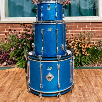 1970s Ludwig Mach 5 Pro Beat Drum Set Blue Sparkle 24/12/13/16 image 3