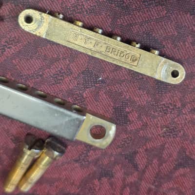 National Ibanez Univox HTF Bridge and Tailpiece Set Gold Made In Japan Tuneomatic Copy 1970s image 3