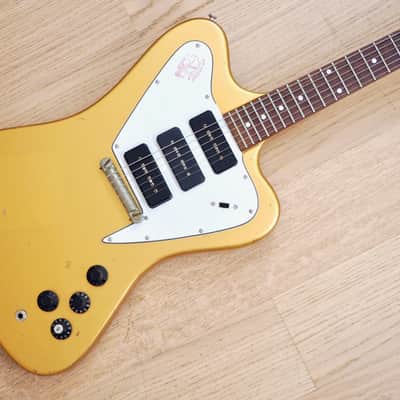 1980s Burny FB-85 F-Bird III Vintage Electric Guitar Gold Mist Poly P-90s, Japan image 1