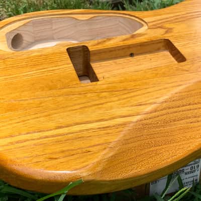 Light Back Routed Swamp Ash 1" Wood Strips Strat (Woodtech, USA) in Golden Amber Truoil Finish image 10
