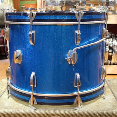 1960s Ludwig Downbeat Outfit in Sparkling Blue Pearl 14x20 8x12 14x14 image 6