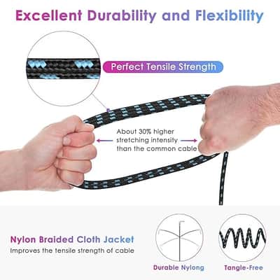 Guitar Cable 10FT Instrument Cable Guitar Cord Electric Guitar Cable Guitar AMP Cord for Bass Guitar Keyboard 1/4 Inch Cable Right Angle Black Blue image 4