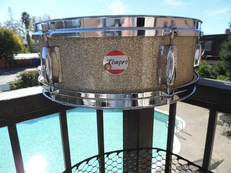 Vintage MIJ Tempro by Pearl 14 Inch Snare Drum 6 Lug 1960's Gold Sparkle image 1