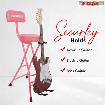 5Core Guitar Stool 3.15" Padded Chair w Backrest Foldable Music Seat Built in Foot Rest Guitar Stand image 5