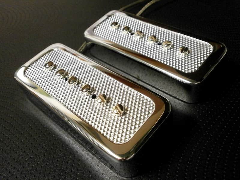 FOIL P90 soap bar Pickups SET SILVER / CHROME cover Bridge And Neck Fits Gibson SG LP Junior Q image 1