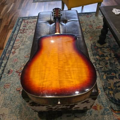 Early 1970's Univox MIJ Dreadnaught - Flame Maple Sunburst - Sold Woods - w/OHSC image 16