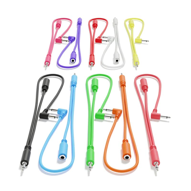 ExcelValley [10-Pack | 60 cm - 23.62"] Right Angle Hopscotch Mono Splitter Y Patch Cables TS 3.5mm 1/8" Eurorack Synth image 1