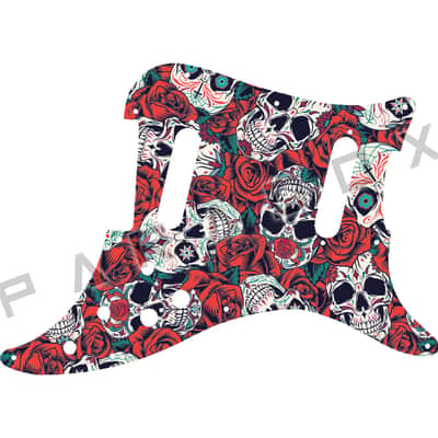 Custom Pickguard For 2020-2024 Made in Mexico Fender Player Lead II - Dia De Muertos Calavera Skull & Rose Graphic .090"