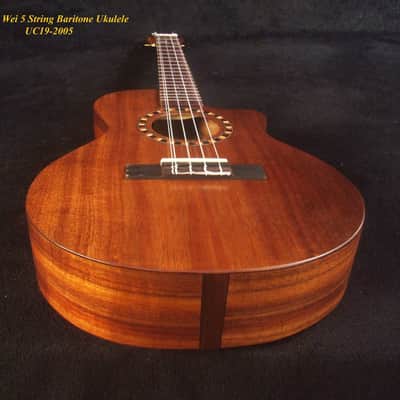 Handcrafted 5 String Baritone Ukulele, Hawaiian Koa, Cutaway, Soft-bag, Bruce Wei UC19-2005 image 4