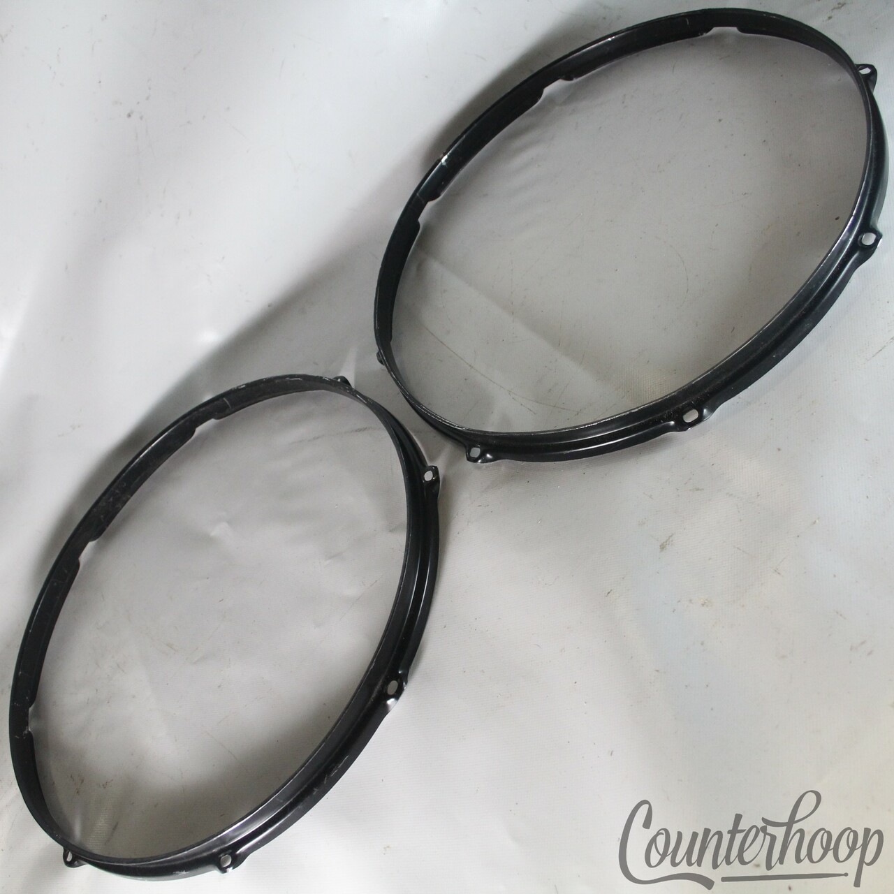 14" 2x Black Powdercoat 8-Lug Rims/Hoops Floor/Tom Resonant/Snare Batter Set — main photograph