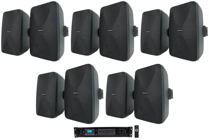 Rockville 6-Zone Commercial/Restaurant Bluetooth Amp+10 Black 6.5" Wall Speakers image 1