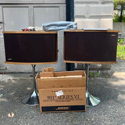 Vintage MCM Bose 901 Series VI Direct/Reflecting Speakers w/ Active EQ & Chrome Tulip Stands – Tested, Audiophile Set (Ask About Shipping) image 1