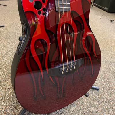Ovation Nikki Sixx Acoustic Bass Red with Flame Image image 3