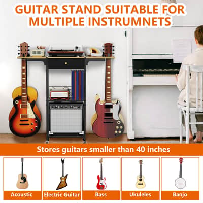 3-Tier Guitar Stand Rack with Wheels – Multi Guitar & Amp Storage Stand image 5