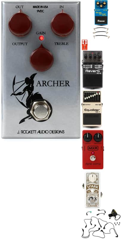 J. Rockett Audio Designs Archer Boost/Overdrive Pedal Bundle with Boss BD-2W Waza Craft Blues Driver Pedal with 3 Patch Cables... (8 Items) image 1