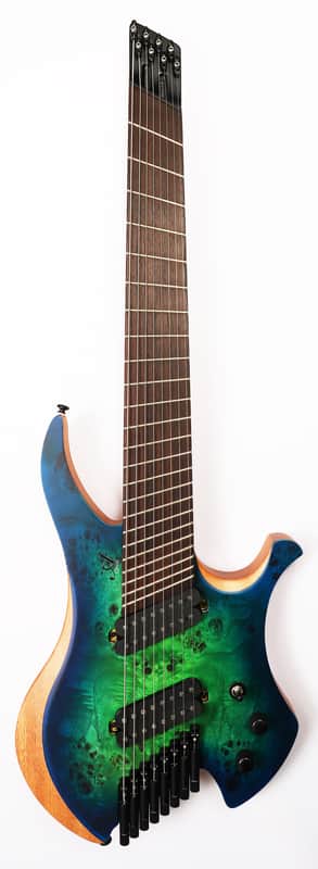 Agile 8 String Multi-Scale Fan Fret Chiral Parallax 82528 RN Satin Green/Blue Headless Electric Guitar image 1