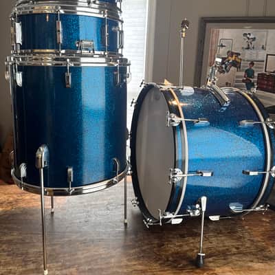1963 Shelly Manne w Matching Snare Leedy Slingerland Drum set 13/16/22 w 5.5x14 EXC Blue Sparkle image 5