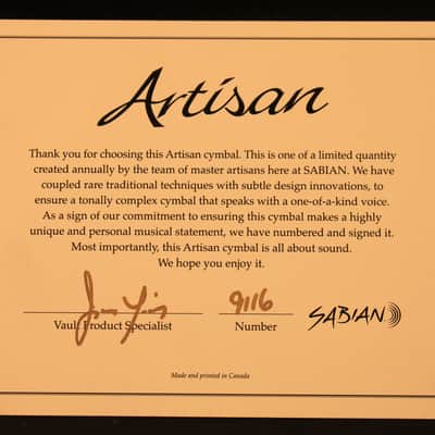 Sabian Artisan 22" Light Ride Cymbal - Used! image 2