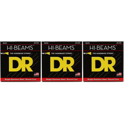 DR Strings MR5-45 Hi-Beam Stainless Steel Bass Guitar Strings - .045-.125 Medium 5-string (3-Pack) image 1