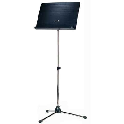 K&M 118/1 Orchestra Music Stand with Chrome Stand and Black Wooden Desk image 1