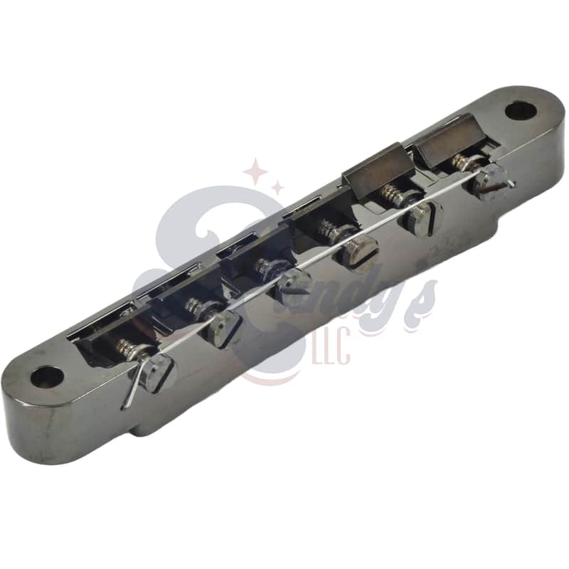 Advanced Plating 1282PC (Vintage Series) ABR-1 Bridge w/ Plated Brass Saddles (Wired) - Fits Gibson®-Black Nickel/Pearl Chrome image 1