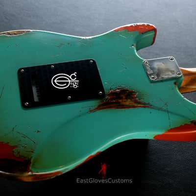 Fender FSR Stratocaster Seafoam Green/Metallic Orange HSS Heavy Aged Relic by EGC (107 OF 250) image 7