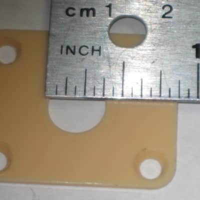 used (has some nicks & scratches) unknown brand CREME PLASTIC RECTANGLE Jack Plate + nickel finish SCREWS (refer to measurements in description) flat - but will flex when installed, might fit Epiphone LP 100 model guitar (NO guitar included) image 11
